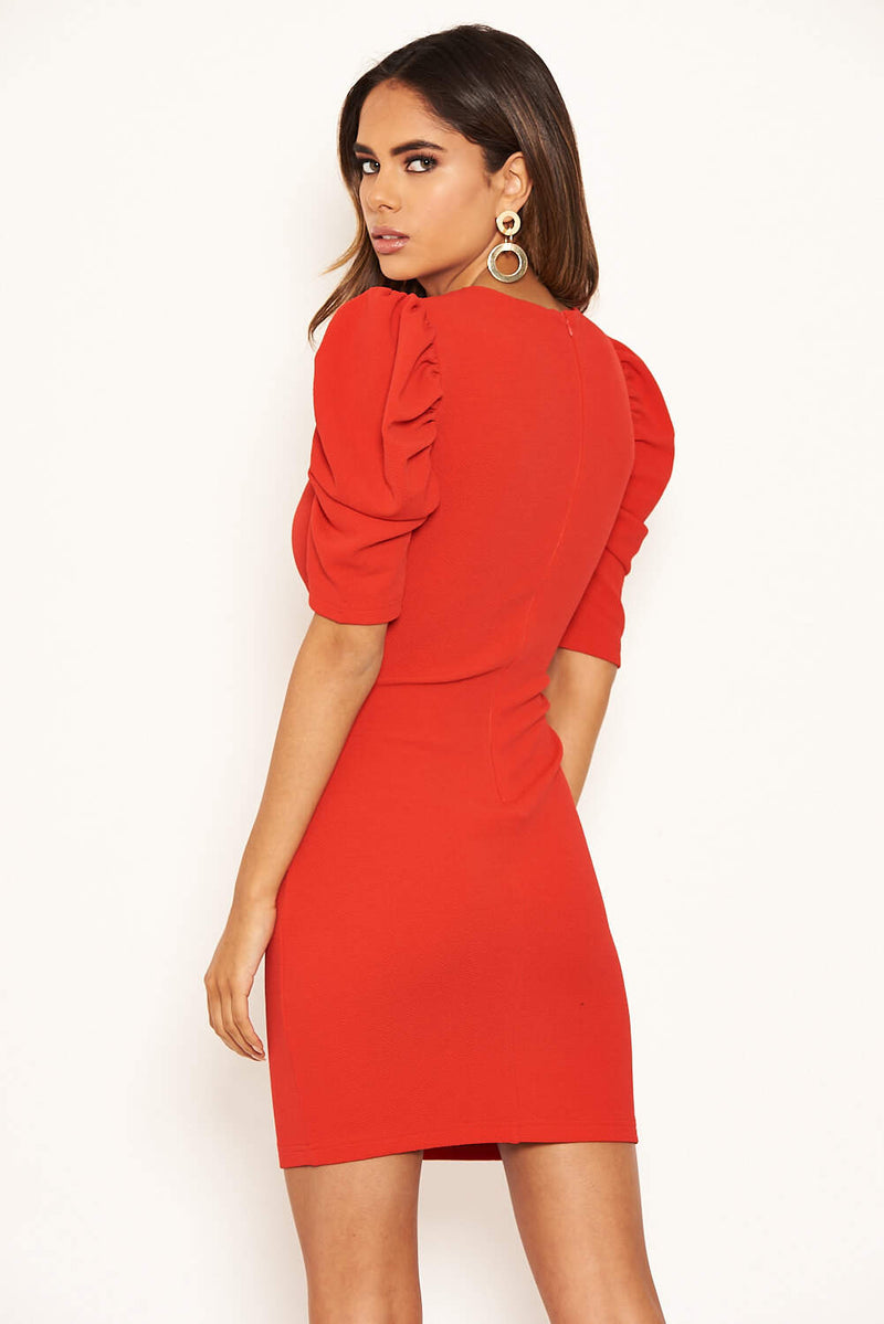 Red Ruffle Sleeve Bodycon Dress – AX Paris